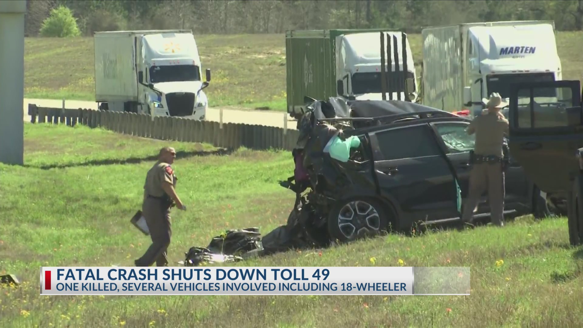 1 dead, injuries reported after 18-wheeler crash on Toll 49 in Smith County