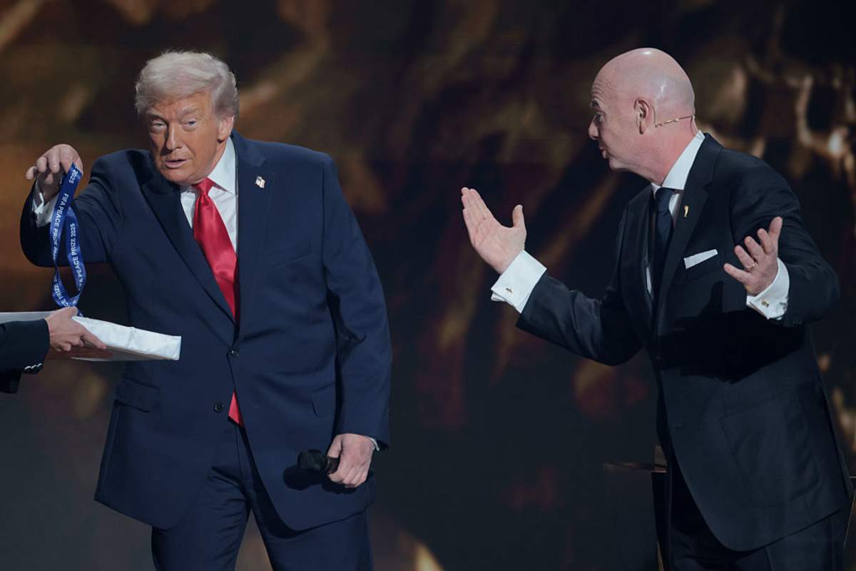 FIFA World Cup 2026 Official Draw WASHINGTON, DC - DECEMBER 05: U.S. President Donald Trump receives the FIFA Peace Prize from Gianni Infantino, President of FIFA, during the FIFA World Cup 2026 Official Draw at John F. Kennedy Center for the Performing Arts on December 05, 2025 in Washington, DC. (Photo by Kevin Dietsch/Getty Images)