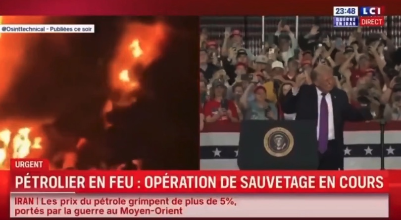 French news station airs incredible split screen of oil tanker on fire ...
