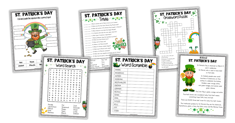 Free printable St. Patrick's Day activity sheets