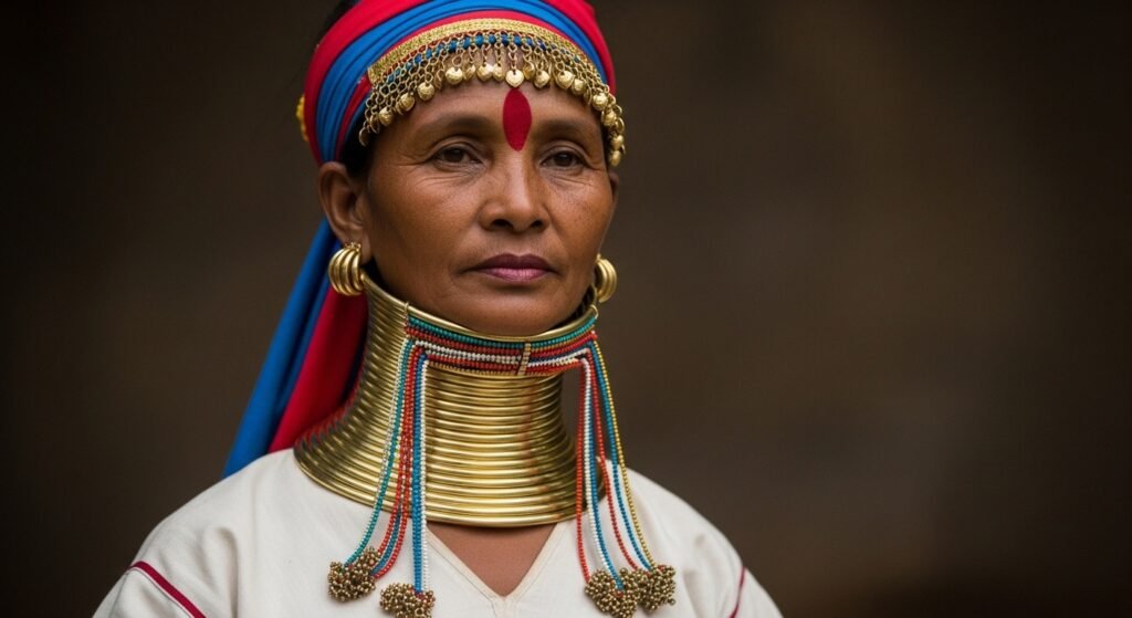 The woman who wore neck rings for years to resemble a giraffe