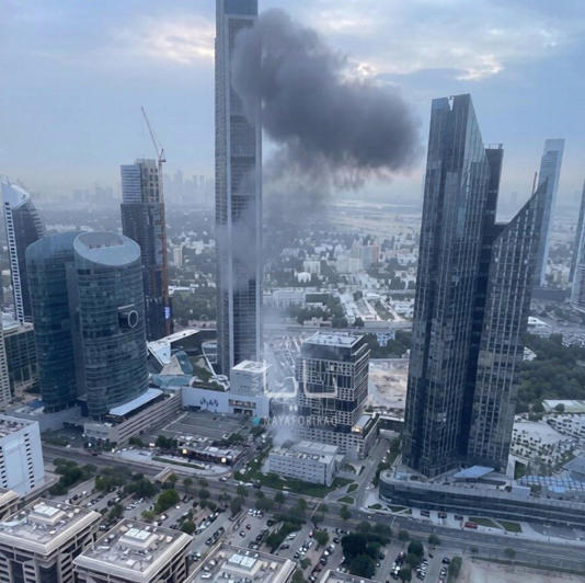 Iranian missiles have hit the International Financial Centre in Dubai (Picture: X)