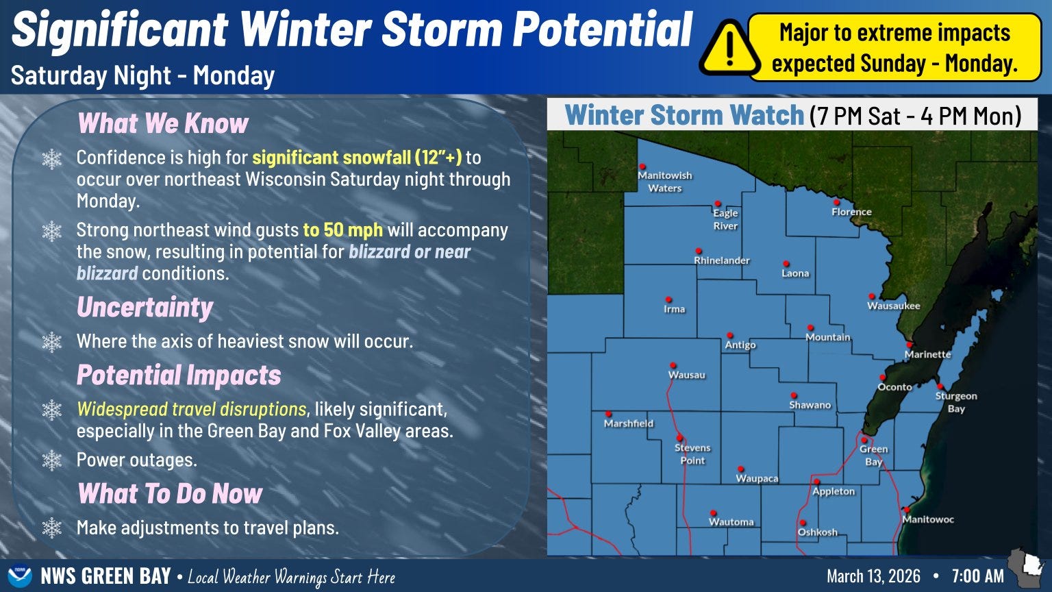 Appleton could see 'whiteout conditions,' up to 2' of snow March 14-16