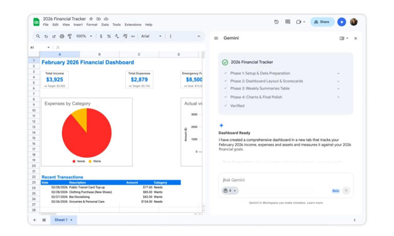 Gemini in Google Sheets can now help you build spreadsheets and fill in ...