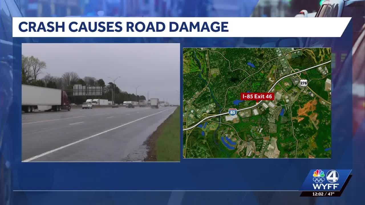 I-85 crash causes roadway damage and lane closures