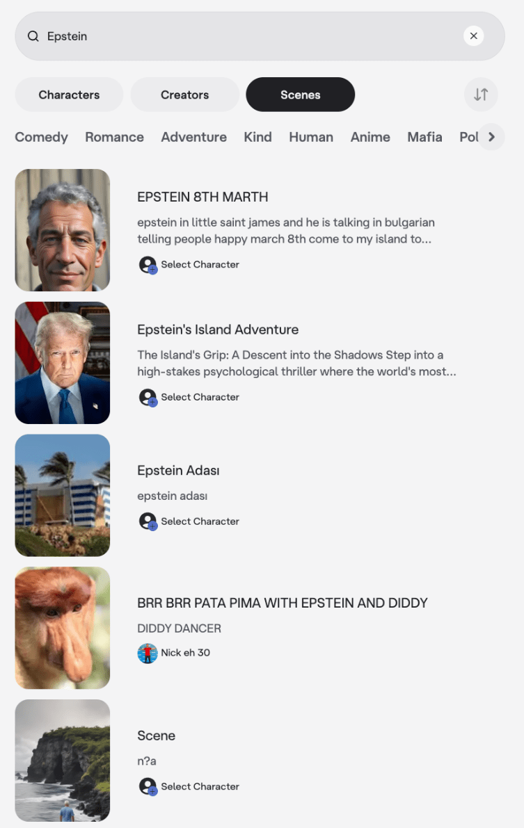 Character.AI Is Hosting Epstein Island Roleplays Scenarios and ...