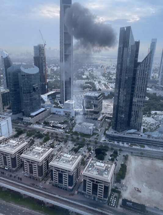 Debris from interception hits building in Dubai