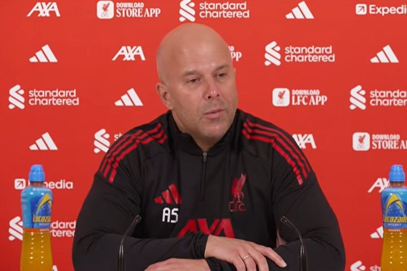 Arne Slot during a Liverpool press conference.