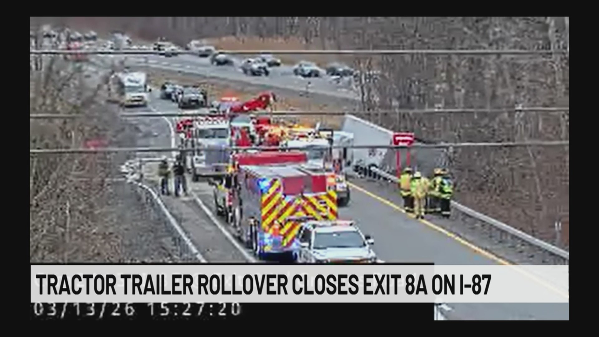 Tractor trailer rollover closes Exit 8A on I-87