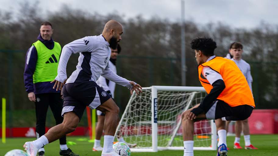 Bryan Mbeumo (left) has been full of praise for JJ Gabriel. | Ash Donelon/Manchester United/Getty Images