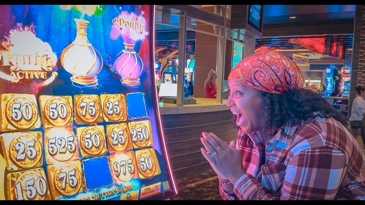 She put $200 in this high limit mystery of the lamp slot... and this ...