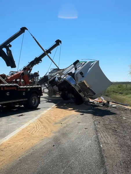 Overturned grain truck snarls morning commute on Highway 99
