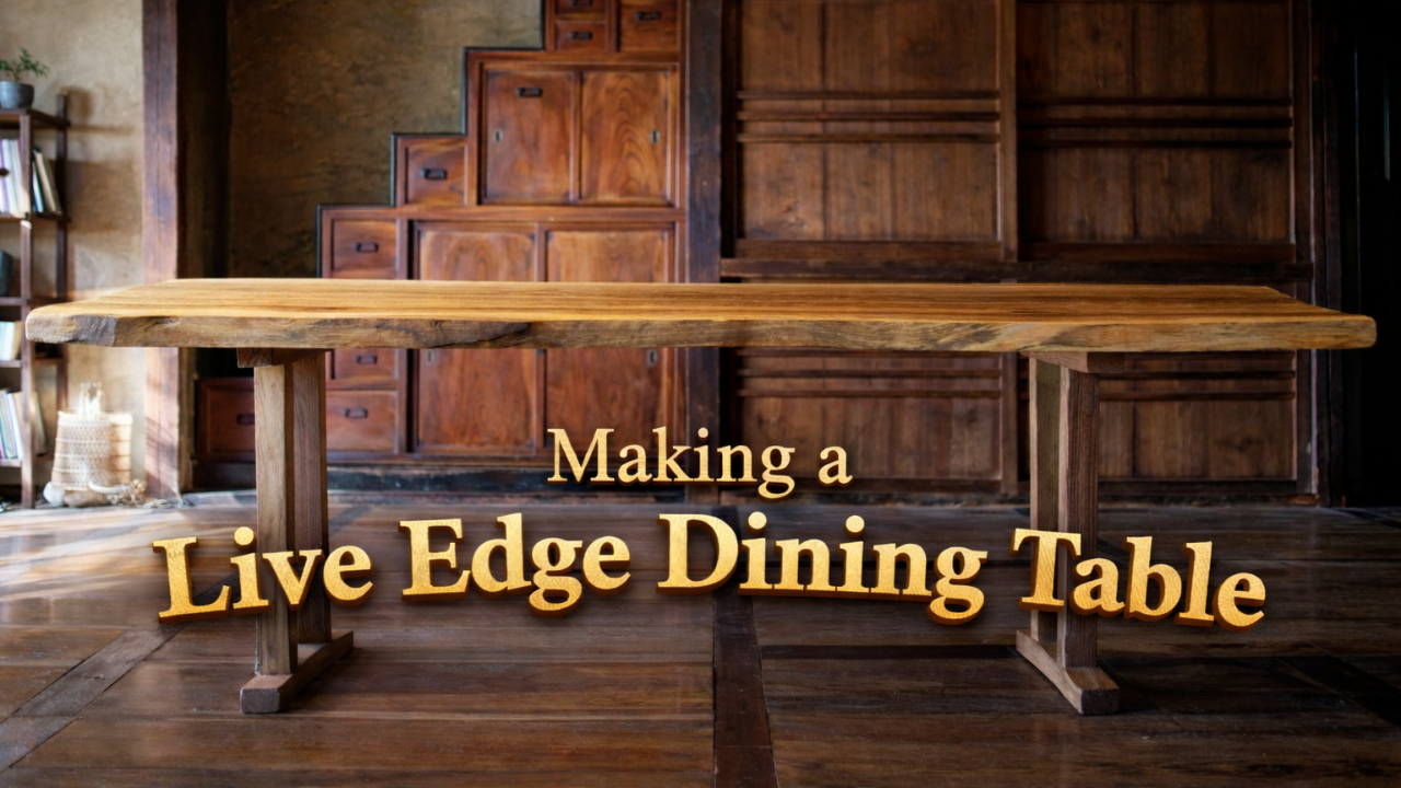 Live edge dining table built from raw wood