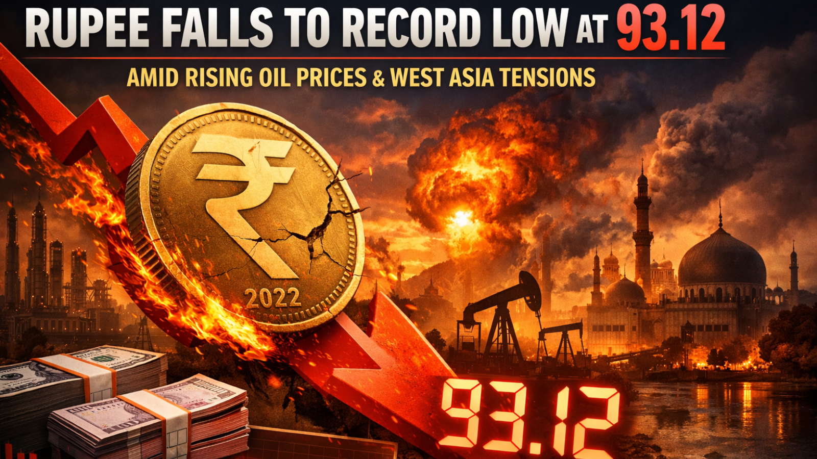 Rupee falls to record low at 93.12 amid rising oil prices and West Asia ...