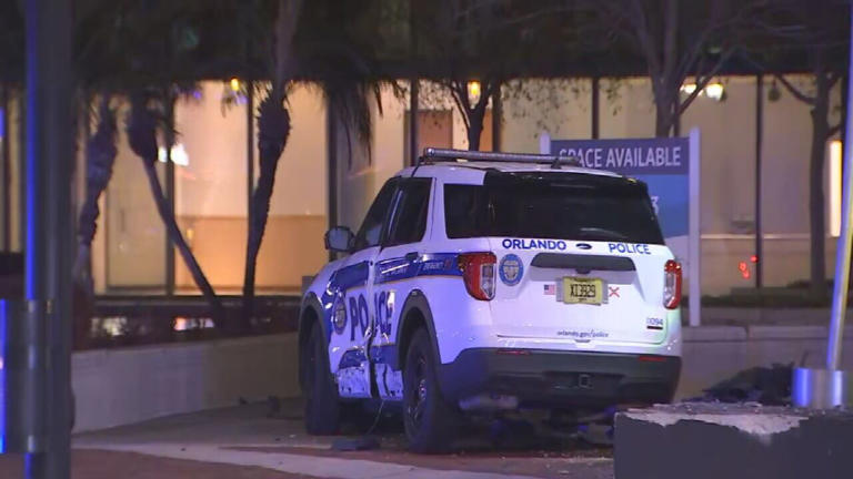 Orlando police officer hospitalized after downtown crash