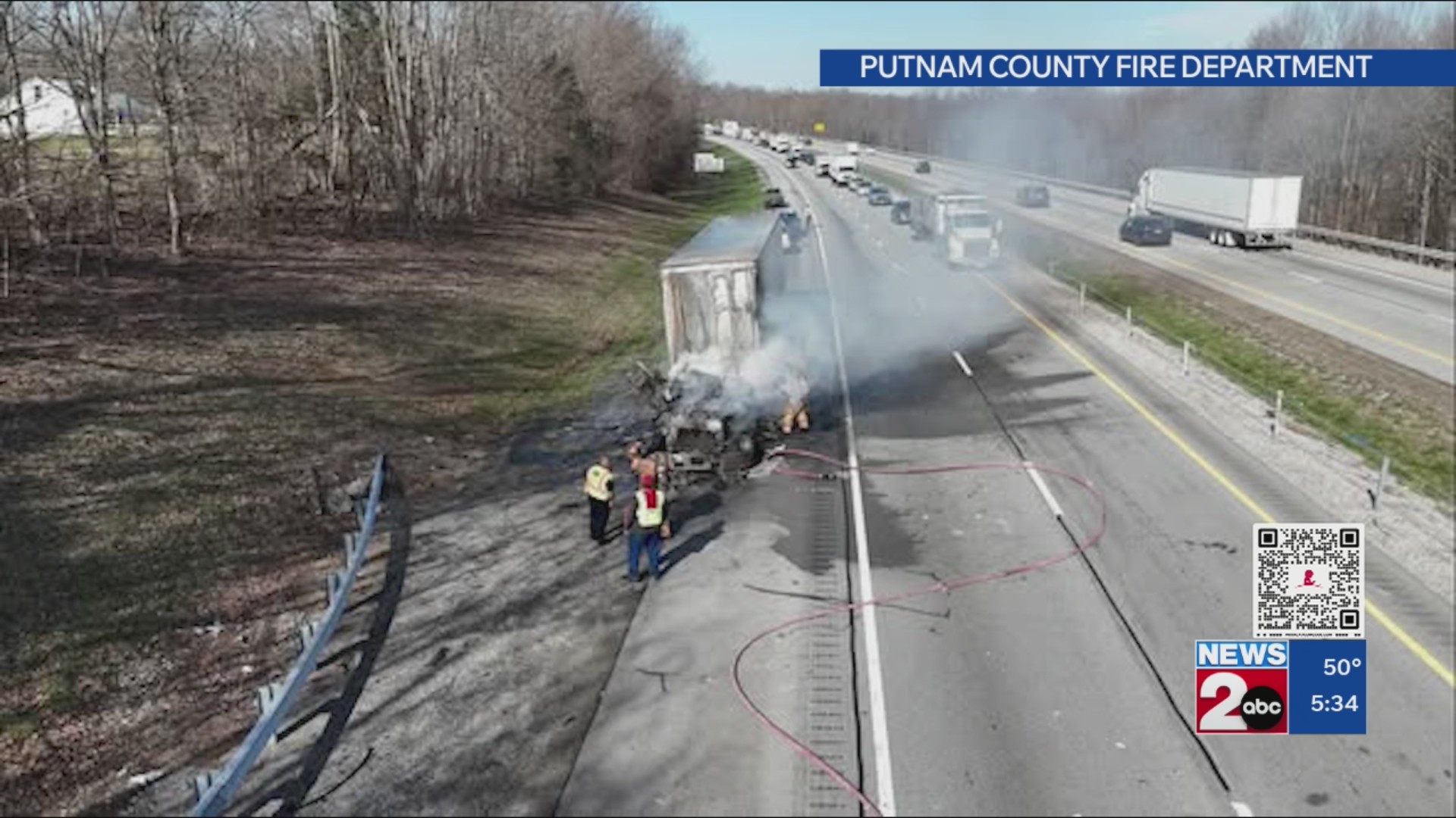 Tractor-trailer destroyed in fire along I-40 in Putnam County