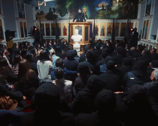 A congregation of the Ahmadi Religion of Peace and Light, a sect based in Cheshire. Photograph: AROPL