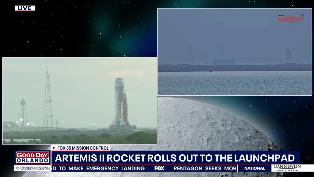 Artemis II rocket rolls out to KSC launch pad