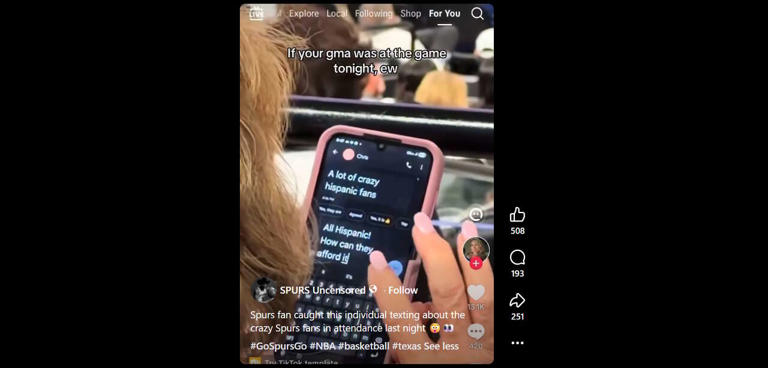 Viral video from Spurs game appears to show fan's anti-Hispanic text ...