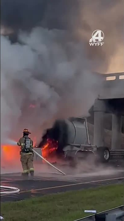 Tractor-trailer engulfed in flames on I-85 in South Carolina