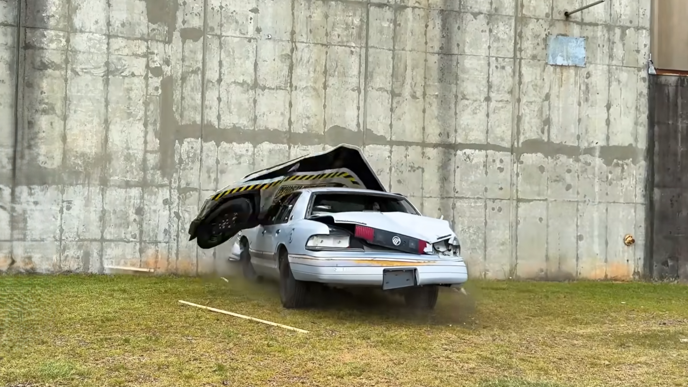 Watch what happens when a car crashes into a concrete wall