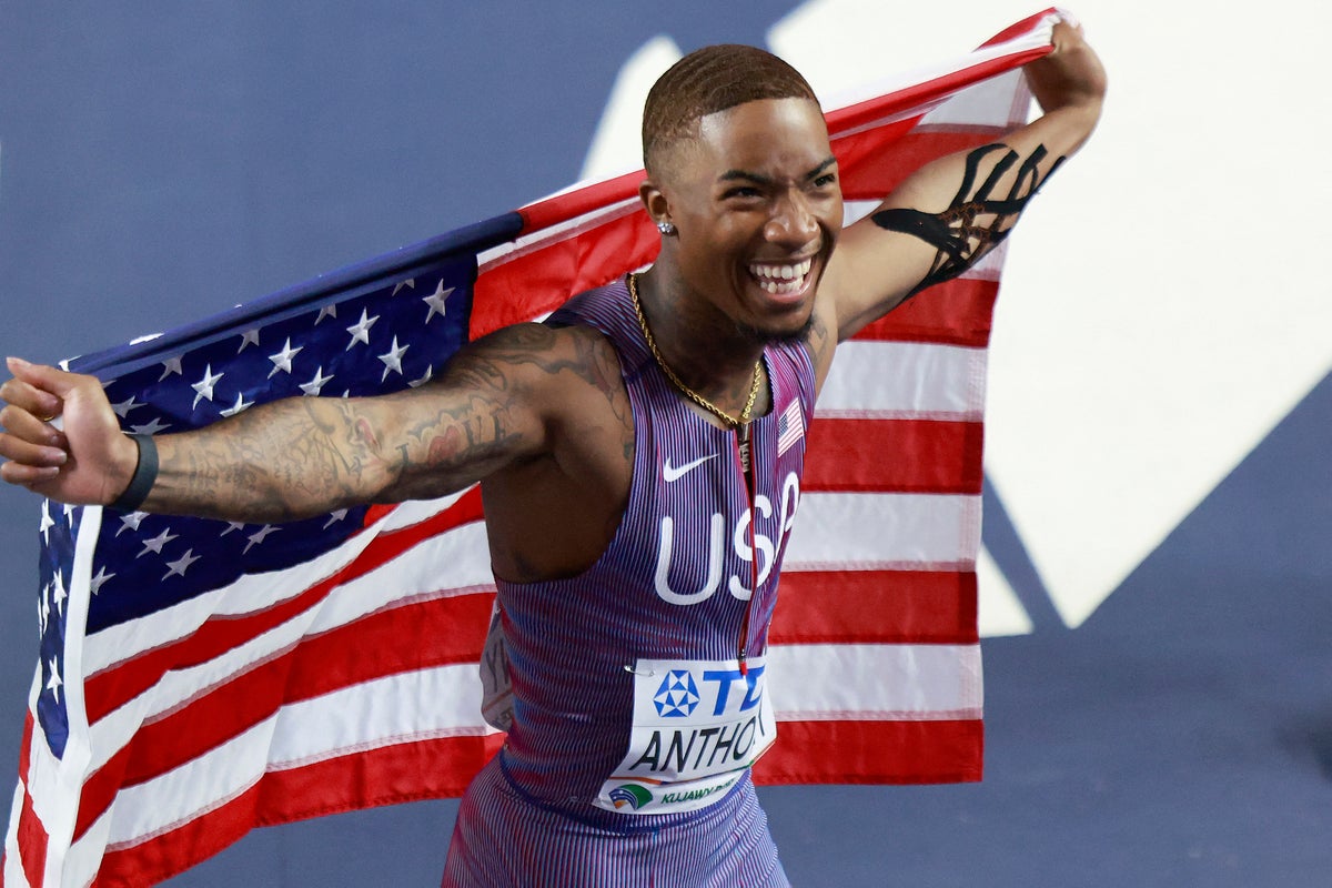 Anthony wins world indoor 60m crown as GB’s Azu misses out on medal