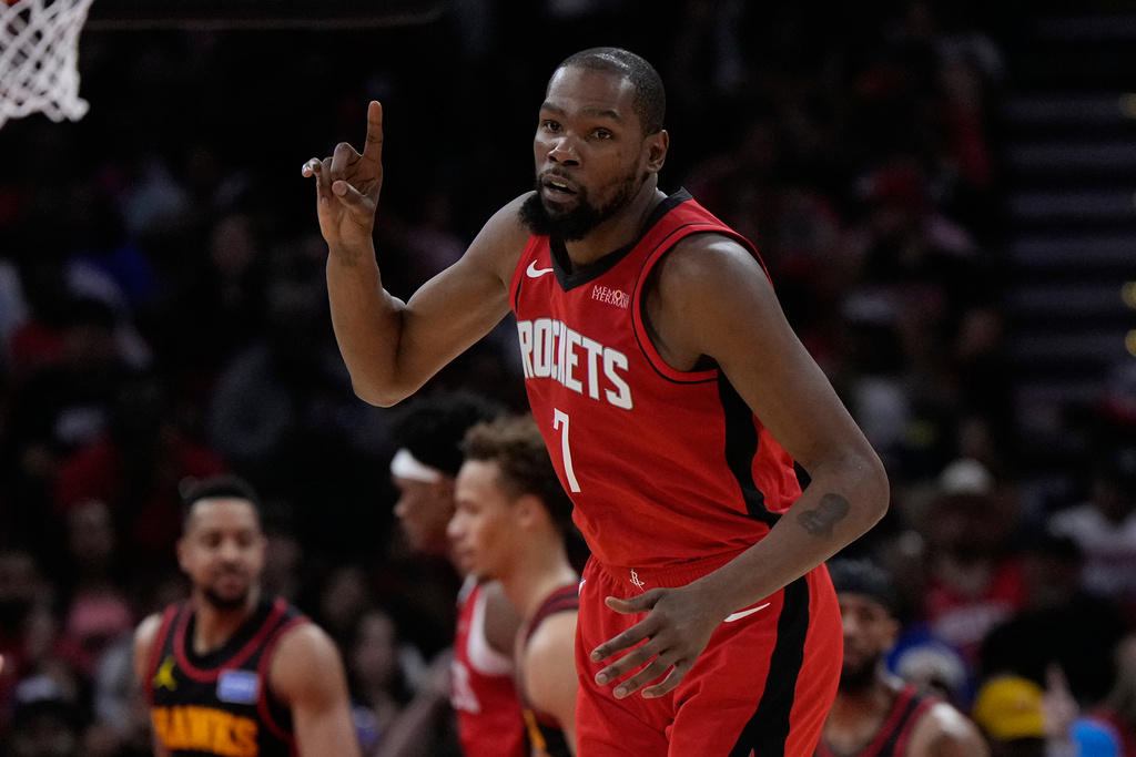 Rockets snap Hawks' 11-game win streak with a 117-95 rout as Durant ...