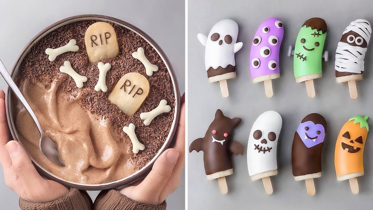 Spooky graveyard dessert bowl and cute Halloween pops