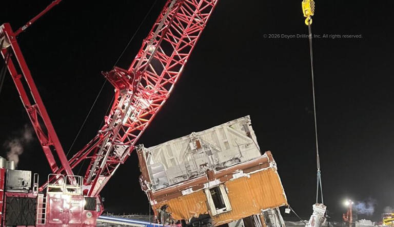 New photos show latest work on oil rig that collapsed on North Slope tundra