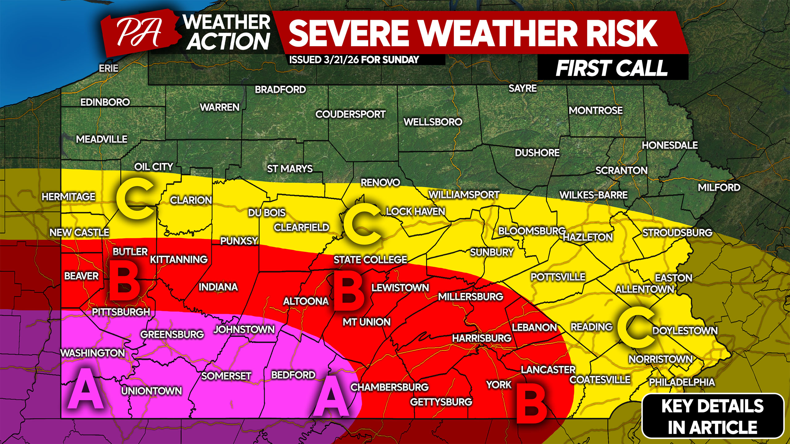 Severe thunderstorms likely Sunday in southern PA; damaging winds, hail ...