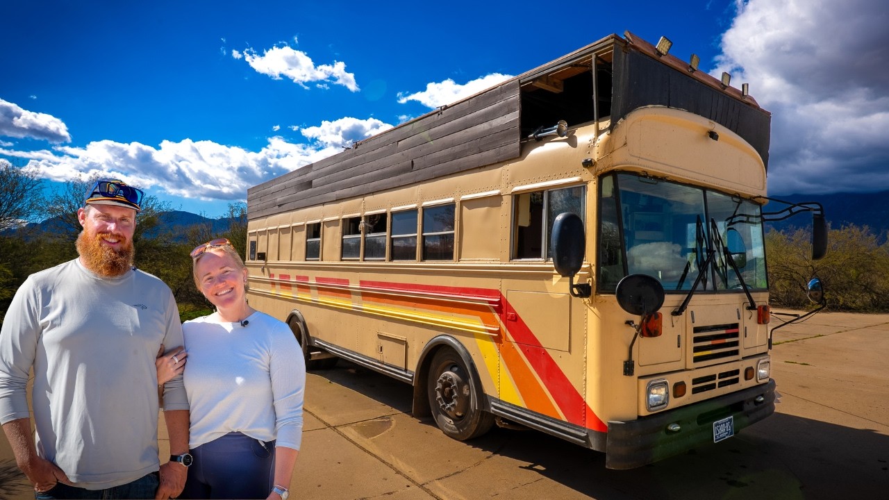 From school bus to cozy tiny home — couple achieves max freedom!