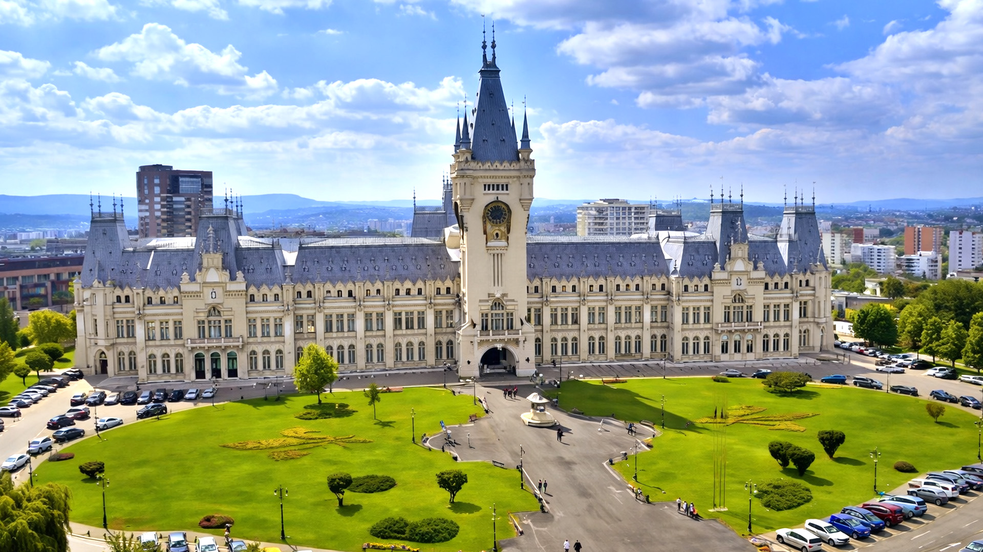 The landmark building surrounded by gardens in Iași