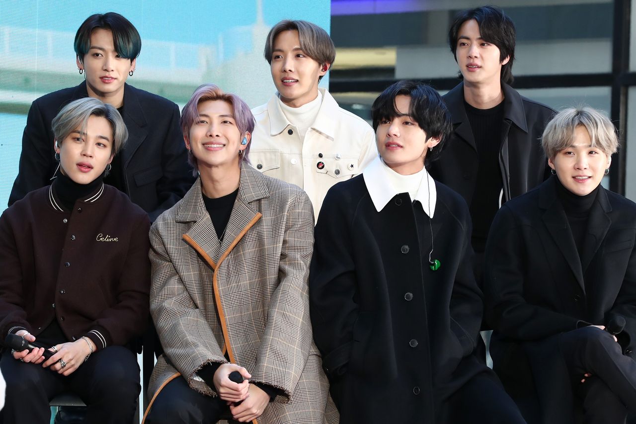 Jimin, Jungkook, RM, J-Hope, V, Jin, and SUGA of the K-pop boy band BTS visit the