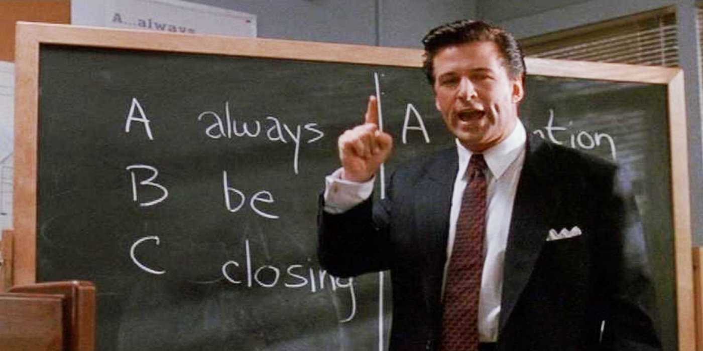 Alec Baldwin gives a threatening speech in Glengarry Glen Ross