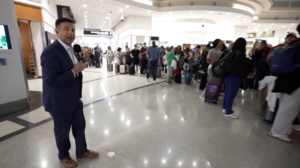 CNN reporter tries to find the end of a TSA line
