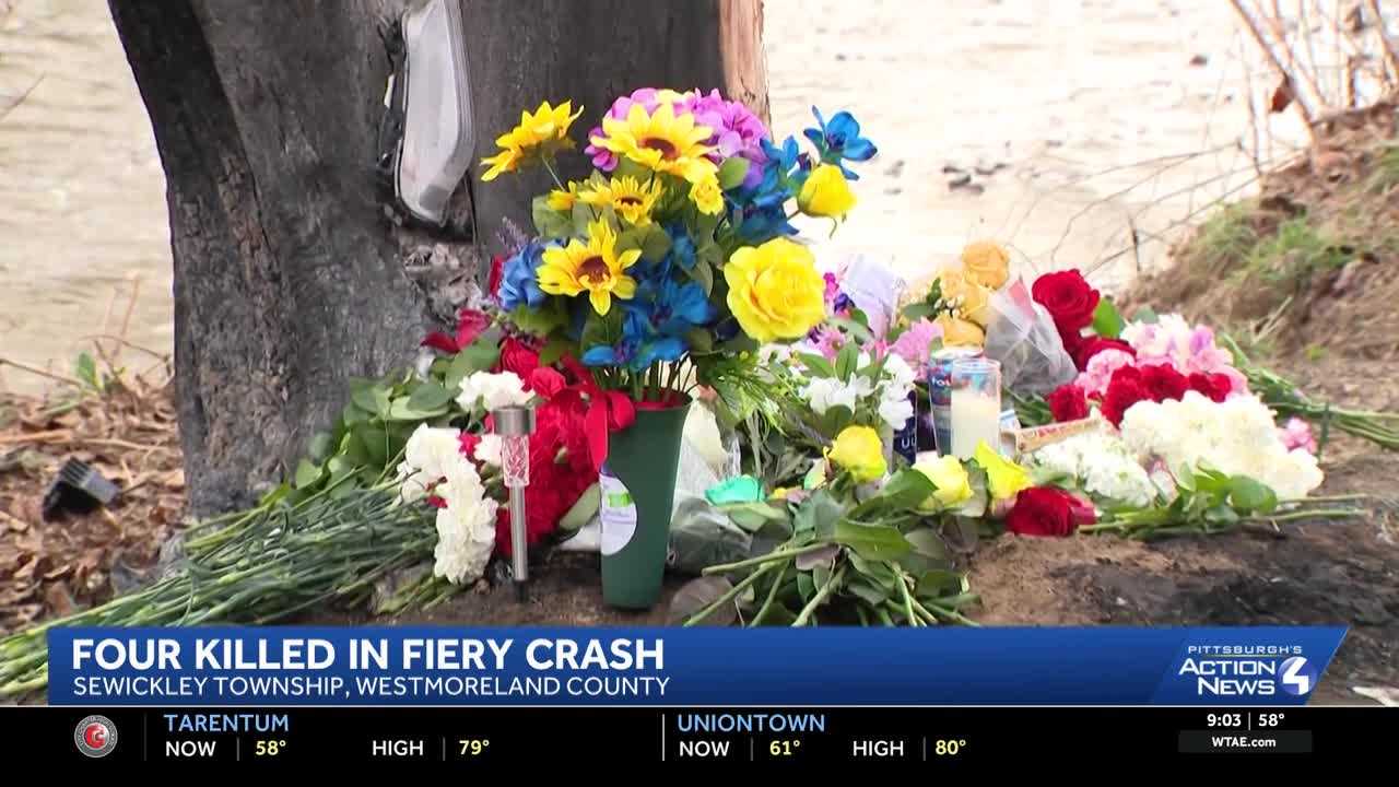Memorial grows for 4 students killed in fiery crash in Westmoreland County