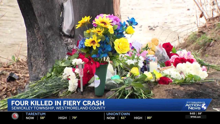 Memorial grows for 4 students killed in fiery crash in Westmoreland County
