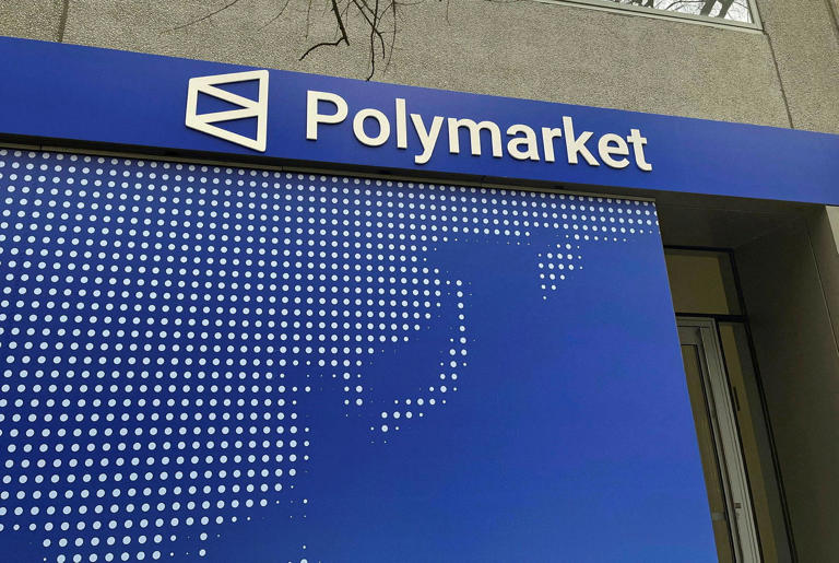 The Polymarket logo at the company's new location called "The Situation Room," in Washington, DC, earli... Credit: Theor Marie-Courtois / AFP