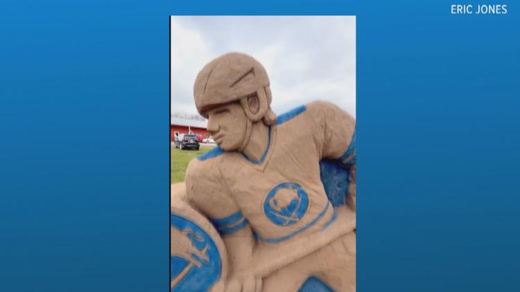 Local artist honors Sabres' playoff push with giant sand sculpture