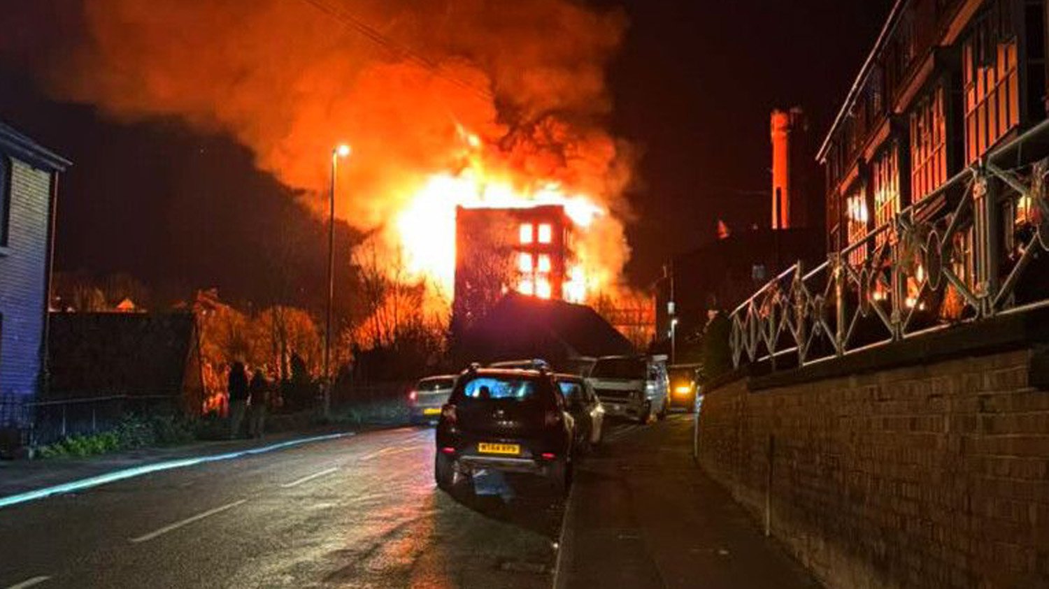 Flames light up sky after fire rips through historic Grade II building<br>