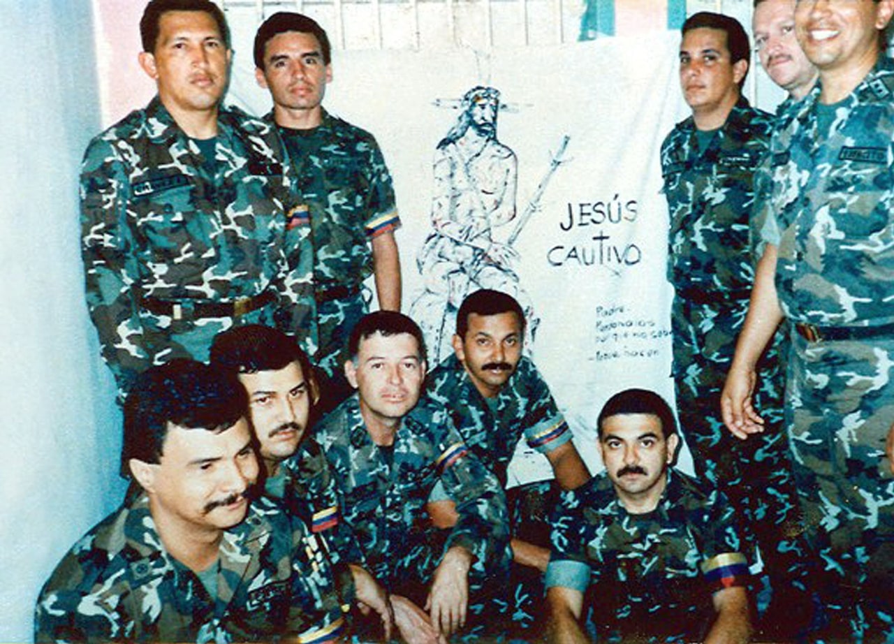 Hugo Chávez, top left, is pictured alongside comrades in Yare prison after a failed 1992 coup attempt.