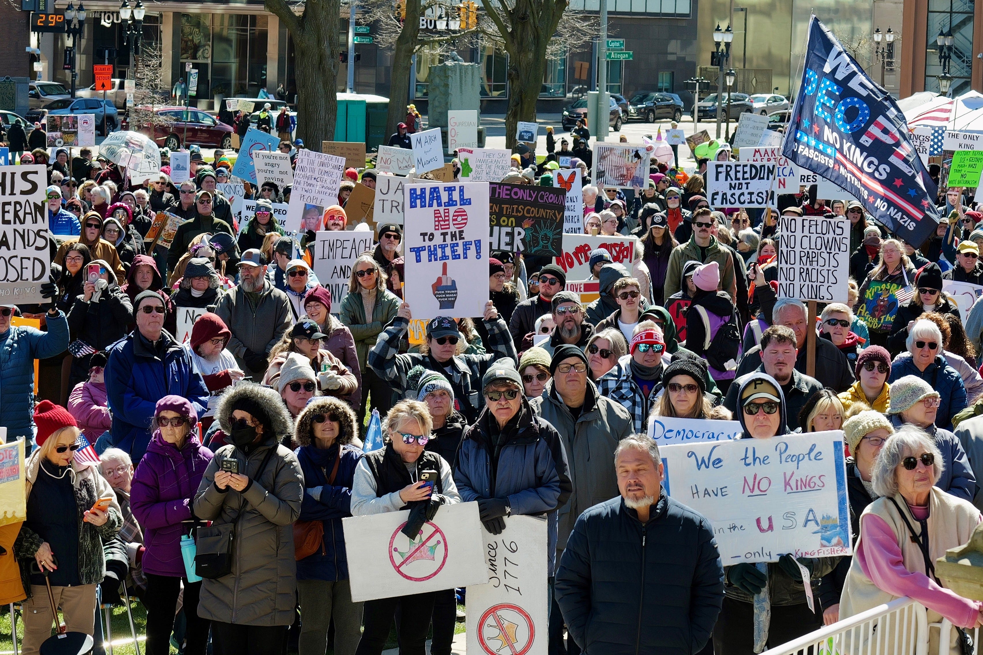 No Kings rally draws crowd to Capitol in downtown Lansing