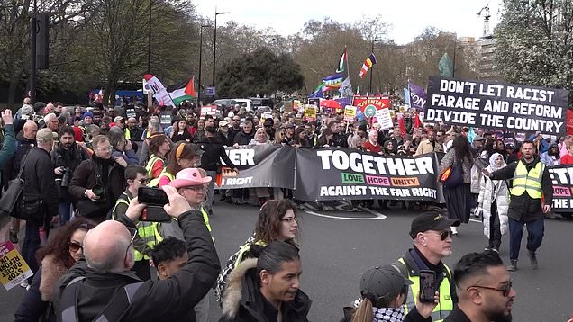 Thousands march in London to demonstrate against far-right