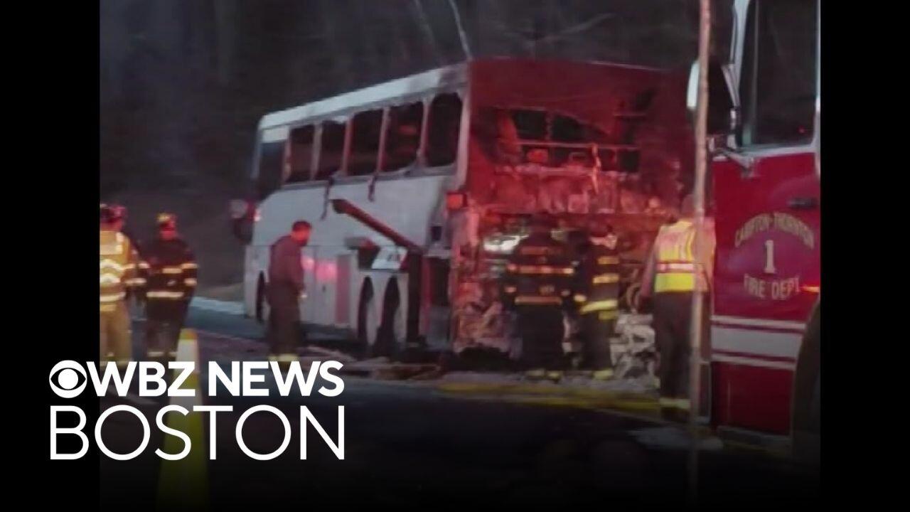 Bus carrying Massachusetts students catches fire in New Hampshire<br>