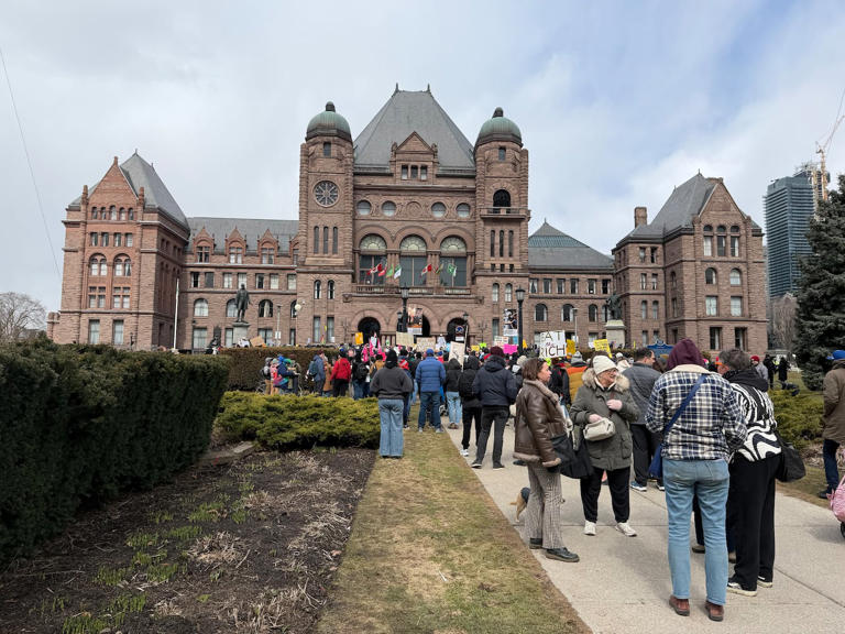 Large crowd gathers outside Queen’s Park for anti-Ford rally
