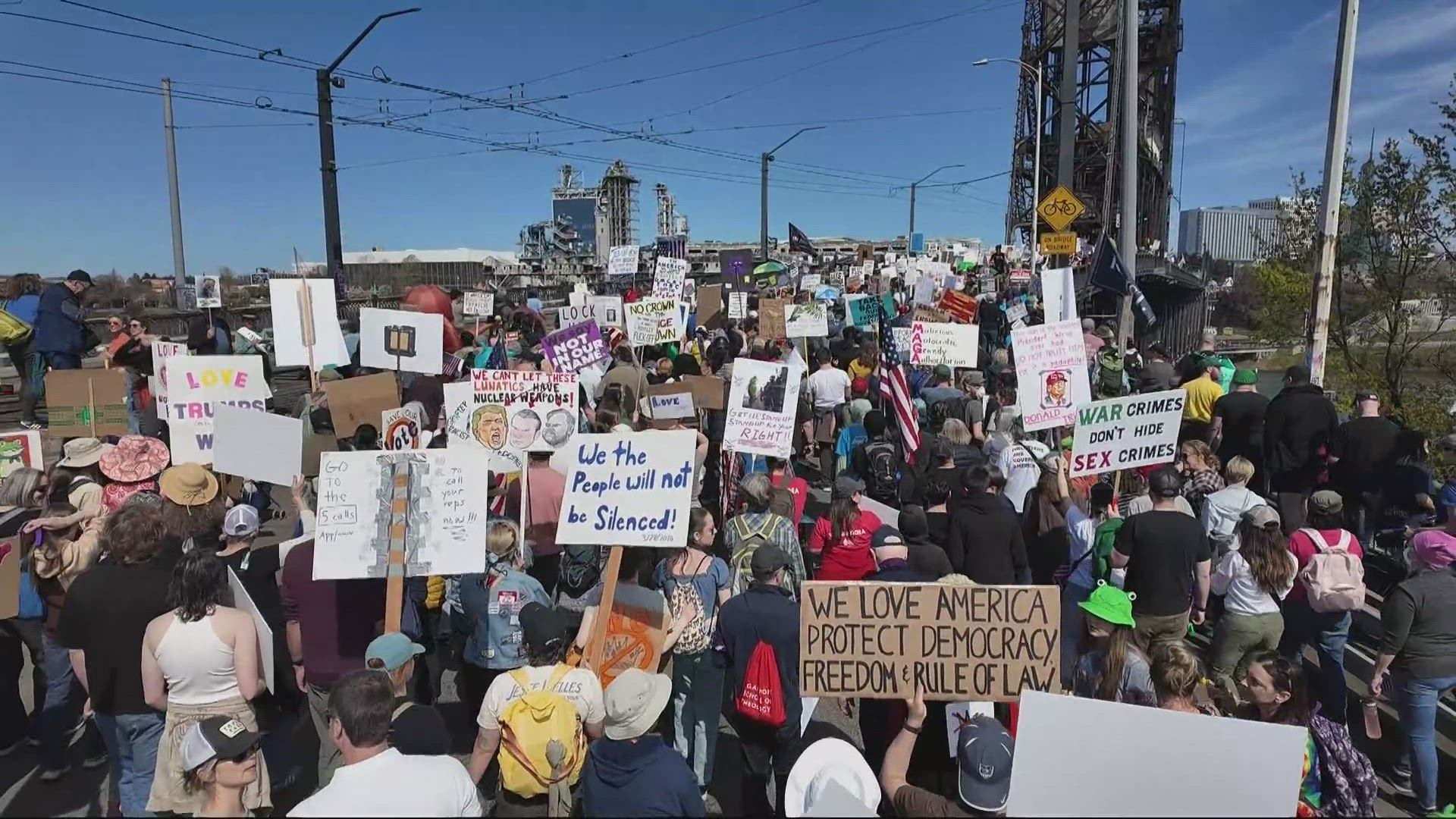Thousands march through downtown Portland in No Kings rally