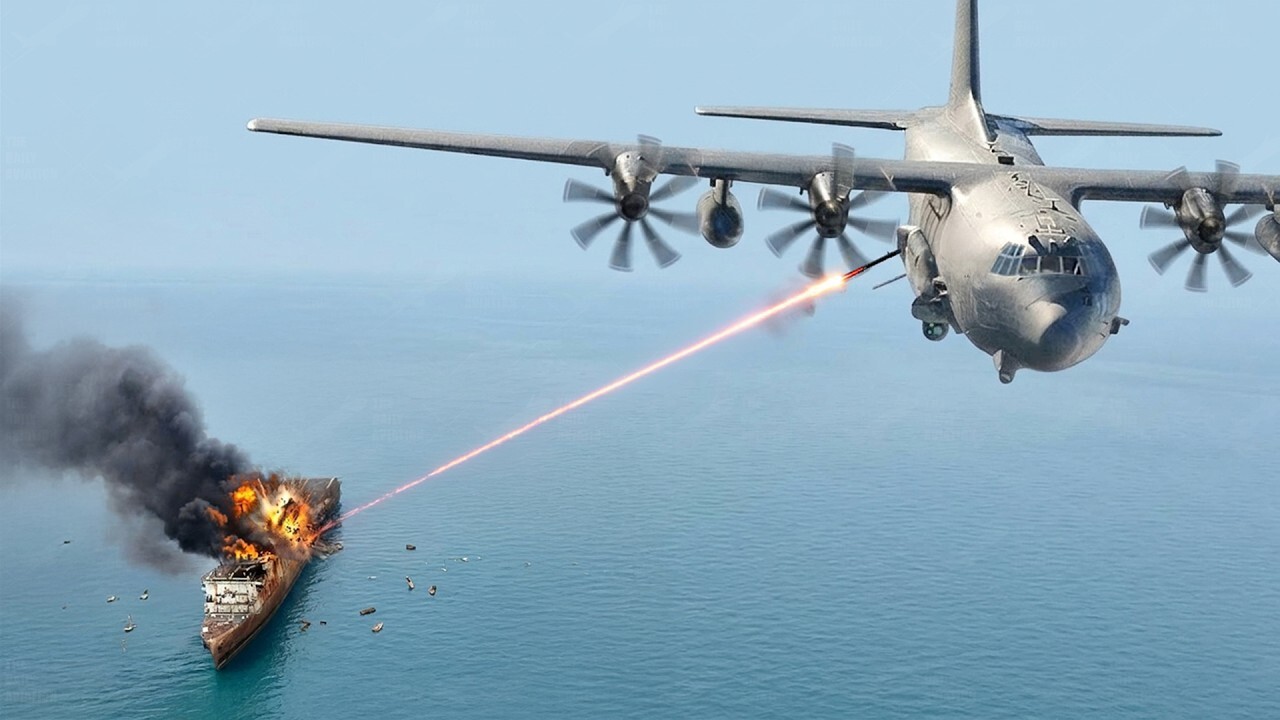 US Air Force AC-130 gunship firing all its cannons during crazy airstrikes