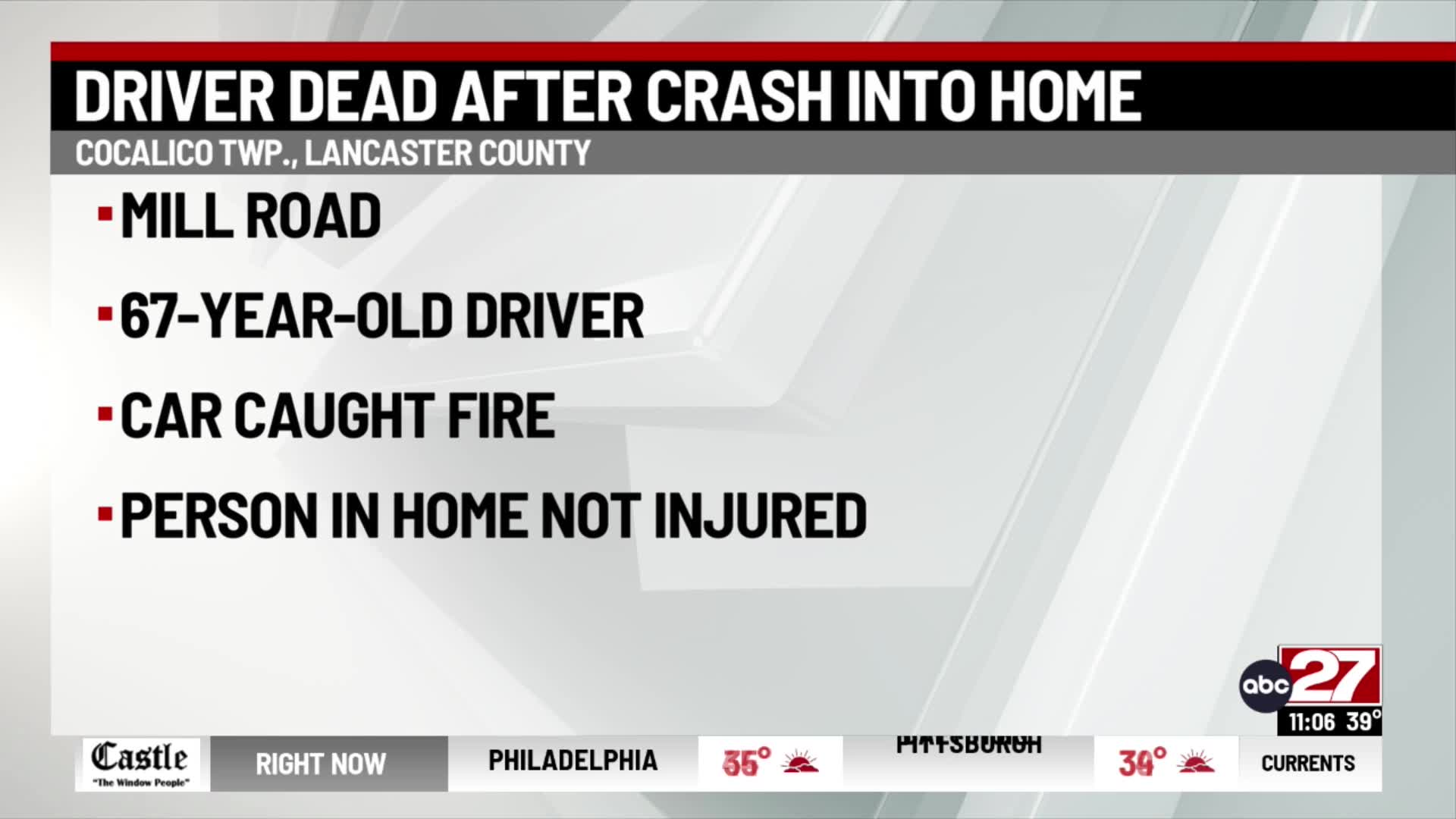1 dead after vehicle crashes into Lancaster County home