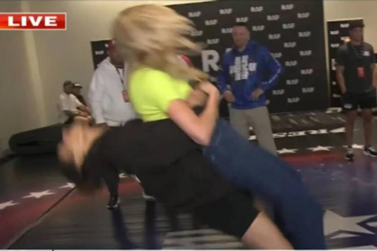 News reporter body slammed live on air as she's flipped and thrown to ...