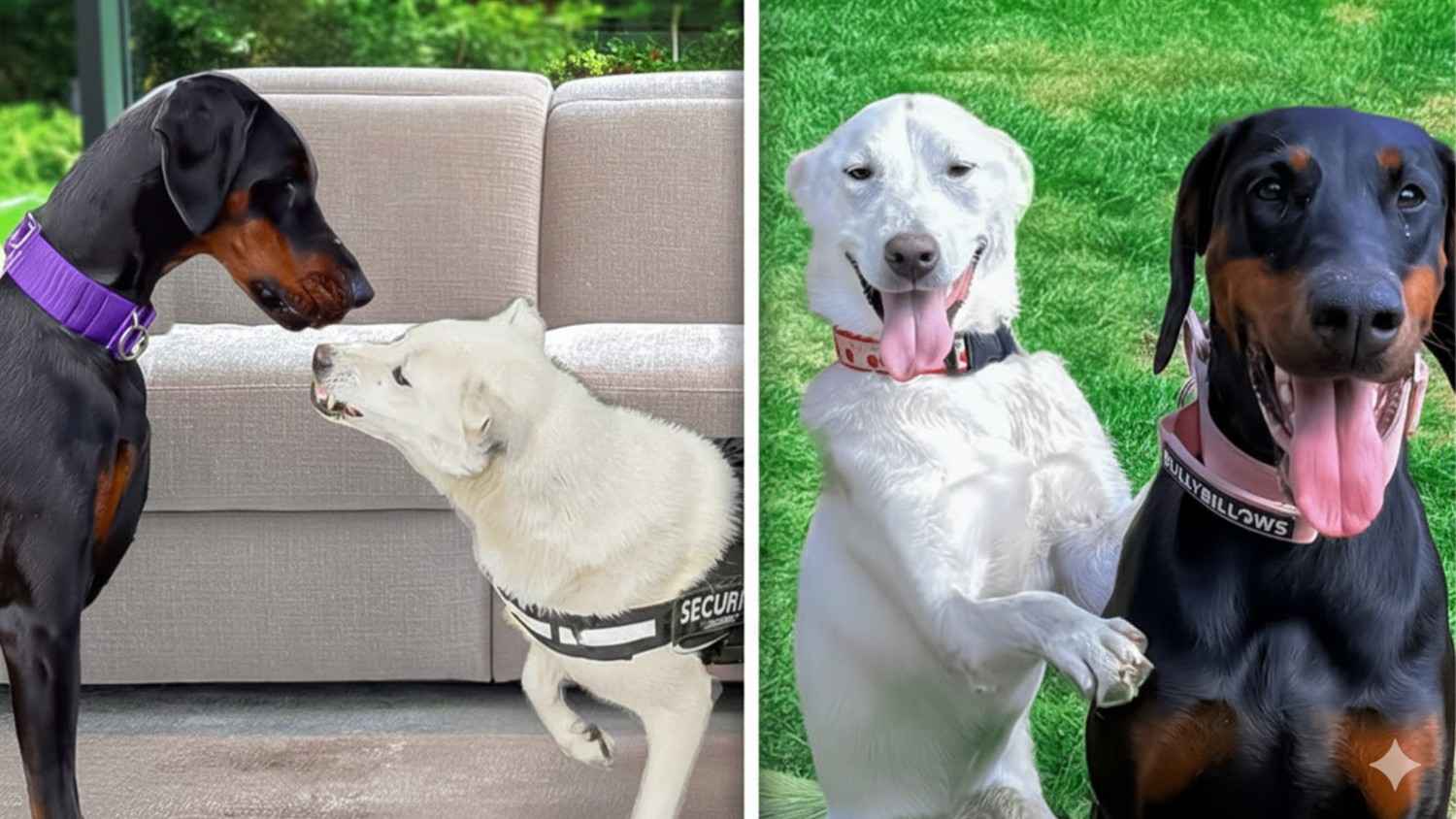 Doberman faces rescue dog and refuses to give up